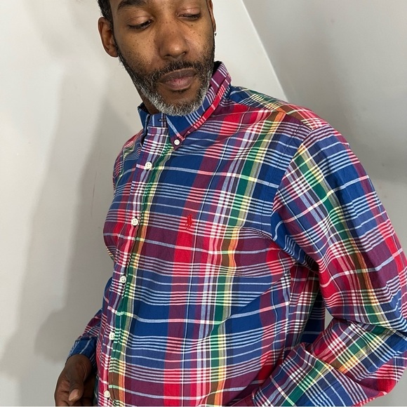 Ralph Lauren colorful rainbow plaid casual button down shirt size XL preppy - Picture 3 of 15